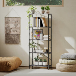 Wyld Haus Livemi 5-Tier Industrial Bookcase - Dark Grey Shelves, Black Metal Frame, 79W X 35D X 161H Cm - thumbnail 8