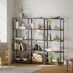 Wyld Haus Livemi 5-Tier Industrial Bookcase - Dark Grey Shelves, Black Metal Frame, 79W X 35D X 161H Cm - thumbnail 9