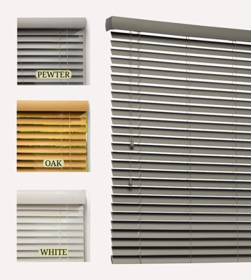 Lister Cartwright 50mm Woodgrain Fauxwood Venetian Blinds Windows Easy Fit Child Safety (Pewter, 45 Cm Width X 120 Cm Drop) - image 1