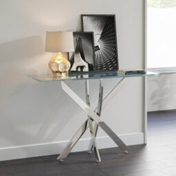 Living And Home Modern And Futuristic Clear Glass Top Coffee Console Table End Bedside Table With Chrome Legs
