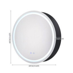 Living And Home Wall-Mounted Round Mirror Bathroom Anti-Fog Mirror Cabinet With Led Lights, Shelves, Built-In Shaver Socket - thumbnail 6