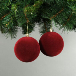 10Cm Bright Velvet Baubles Set Of 4 - Red - thumbnail 1