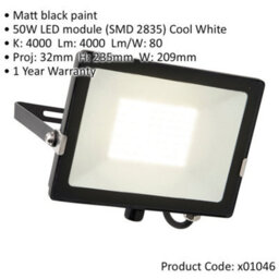 Outdoor Ip65 Waterproof Floodlight - 50W Cool White Led - Matt Black Aluminium - thumbnail 2