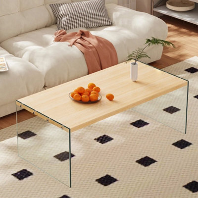 Modern Rectangular Floating Coffee Table Clear Center Table Tempered Glass Legs - image 1