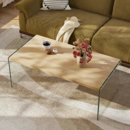 Modern Rectangular Floating Coffee Table Clear Center Table Tempered Glass Legs - thumbnail 5