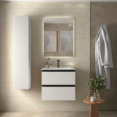 Cygnus bath Bequia Metal Vanity Unit 60Cm Matt White Basin Ceramic - image 1