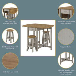 Core Products Corona Grey Oval Breakfast Drop Leaf Gateleg Table And 2 Stool Set, H84.0Cm X W89.0Cm X L114.0Cm - thumbnail 8