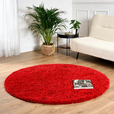 Bravich Bright Red Shaggy Rug 120Cm Circle (4') - image 1