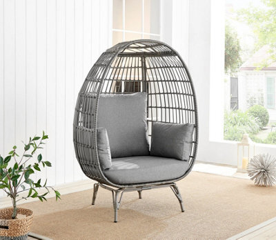 Furniturebox Egg Chair Grey Rattan Garden Egg Chair In Resin Rattan For Outdoors & Thick Cushions - Garden Egg Chair & Patio Chair - image 1