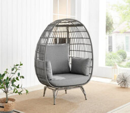 Furniturebox Egg Chair Grey Rattan Garden Egg Chair In Resin Rattan For Outdoors & Thick Cushions - Garden Egg Chair & Patio Chair