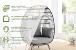 Furniturebox Egg Chair Grey Rattan Garden Egg Chair In Resin Rattan For Outdoors & Thick Cushions - Garden Egg Chair & Patio Chair - thumbnail 2