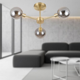 First Choice Lighting Toner Satin Brass With Smoke Glass Globes 3 Light Flush Ceiling Light - thumbnail 4