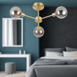 First Choice Lighting Toner Satin Brass With Smoke Glass Globes 3 Light Flush Ceiling Light - thumbnail 5