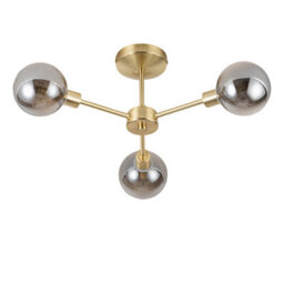 First Choice Lighting Toner Satin Brass With Smoke Glass Globes 3 Light Flush Ceiling Light - thumbnail 1
