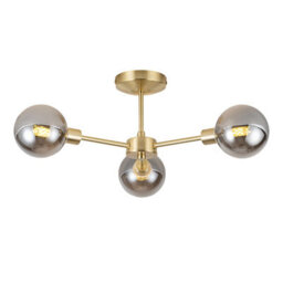 First Choice Lighting Toner Satin Brass With Smoke Glass Globes 3 Light Flush Ceiling Light - thumbnail 2