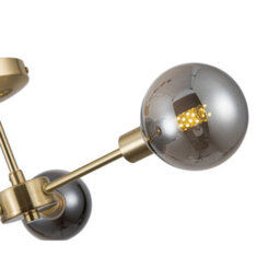 First Choice Lighting Toner Satin Brass With Smoke Glass Globes 3 Light Flush Ceiling Light - thumbnail 3