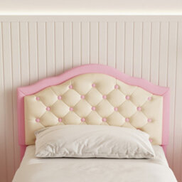 Btm 3Ft Pu Leather Upholstered Bed, Adjustable Tufted Headboard, Wooden Slats, No Box Spring, Pink/beige, Easy Assembly - thumbnail 5