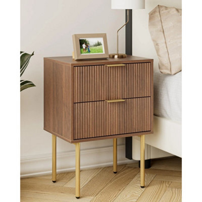 Functional Wooden Nightstand With 2 Drawers, Gold Legs - image 1