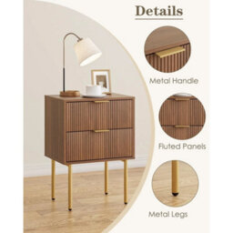 Functional Wooden Nightstand With 2 Drawers, Gold Legs - thumbnail 3