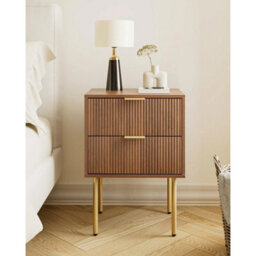 Functional Wooden Nightstand With 2 Drawers, Gold Legs - thumbnail 4
