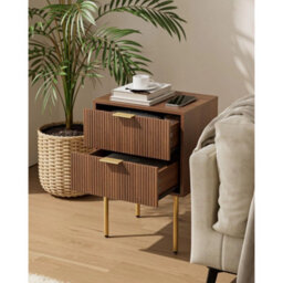 Functional Wooden Nightstand With 2 Drawers, Gold Legs - thumbnail 5