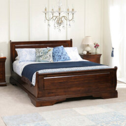 The Furniture Market French Solid Hardwood 4Ft 6In Double Mahogany Stained Sleigh Bed