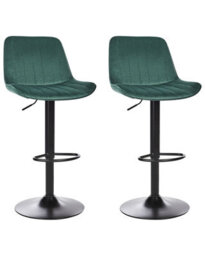 Wyld and Coco Emerald Green Armless Swivel Bar Stools Set Of 2, Adjustable Height 88-109 Cm - thumbnail 3