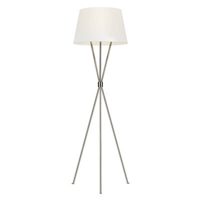 Elegant White Shade Floor Lamp With Polished Nickel Finish And Led Bulb