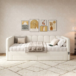 Btm Upholstered Daybed With 2 Drawers, 90X190Cm Extendable To 180Cm, Usb Port, Beige Linen - thumbnail 3