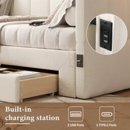 Btm Upholstered Daybed With 2 Drawers, 90X190Cm Extendable To 180Cm, Usb Port, Beige Linen - thumbnail 7
