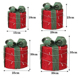 Living And Home 4 Pcs Red Glitter Led Lighted Christmas Square Gift Box Present Boxes Xmas Tree Decor With Bow - thumbnail 5