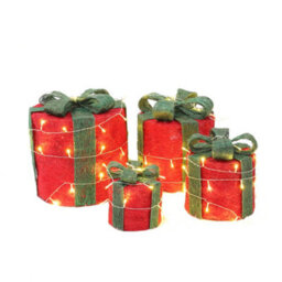 Living And Home 4 Pcs Red Glitter Led Lighted Christmas Square Gift Box Present Boxes Xmas Tree Decor With Bow - thumbnail 4
