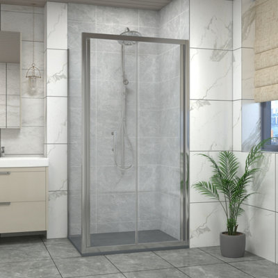 Sundaze 1100mm Bi-Fold Door Shower Enclosure Chrome Framed With 800mm Side Panel, Anthracite Slate Effect Shower Tray & Waste - image 1