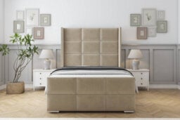 "Sloomy Beaumont Almond Coniston Bed Frame With Mattress With 50""  Upholstered Wingback Headboard 4'6 Double" - thumbnail 1