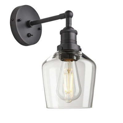 Industville Brooklyn Glass Schoolhouse Wall Light - 5.5 Inch, Clear Glass Schoolhouse - 5.5 Inch, Pewter Wall Holder - image 1