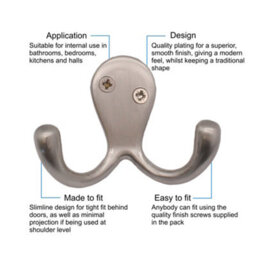 Eai Satin Double Twin Robe Hook Coat Hook - Satin Nickel - Pack Of 4 - thumbnail 2