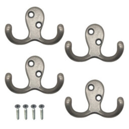 Eai Satin Double Twin Robe Hook Coat Hook - Satin Nickel - Pack Of 4 - thumbnail 1