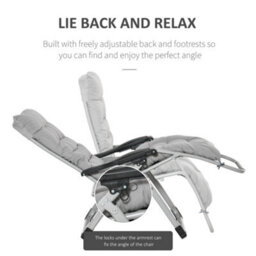 Outsunny 2 Pcs Reclining Zero Gravity Chair Folding Lounger Cushion Light Grey - thumbnail 4