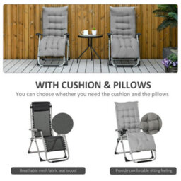 Outsunny 2 Pcs Reclining Zero Gravity Chair Folding Lounger Cushion Light Grey - thumbnail 6