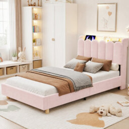 Single Upholstered Platform Bed With Storage Headboard, Usb, Type-C And Reading Light - thumbnail 4