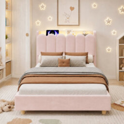 Single Upholstered Platform Bed With Storage Headboard, Usb, Type-C And Reading Light - thumbnail 5