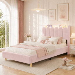 Single Upholstered Platform Bed With Storage Headboard, Usb, Type-C And Reading Light - thumbnail 2
