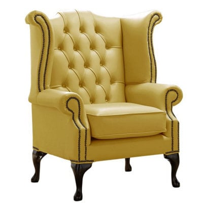 Chesterfield High Back Wing Chair Shelly Deluca Real Leather Bespoke In Queen Anne Style - image 1