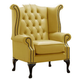 Chesterfield High Back Wing Chair Shelly Deluca Real Leather Bespoke In Queen Anne Style - thumbnail 1