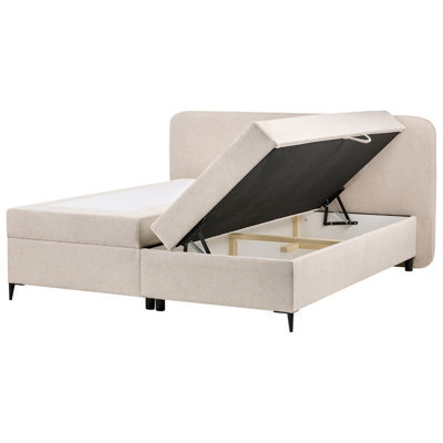 Beliani Divan Bed With Storage Fabric Regent 180 X 200 Cm (Eu Super King) Light Beige - image 1