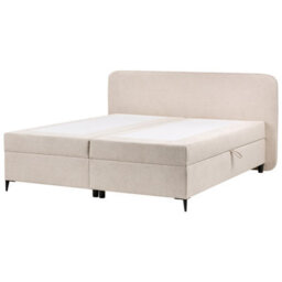 Beliani Divan Bed With Storage Fabric Regent 180 X 200 Cm (Eu Super King) Light Beige - thumbnail 4