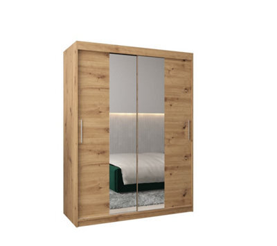 Arte Tokyo 01 Contemporary Mirrored 2 Sliding Door Wardrobe 5 Shelves 2 Rails Oak Artisan Effect (H)2000mm (W)1500mm (D)620mm - image 1