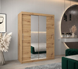 Arte Tokyo 01 Contemporary Mirrored 2 Sliding Door Wardrobe 5 Shelves 2 Rails Oak Artisan Effect (H)2000mm (W)1500mm (D)620mm - thumbnail 2