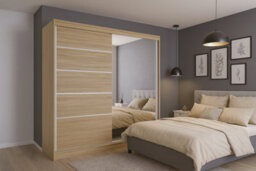 Sliding Wardrobe Talin Iii 180Cm Black Artisan Oak Finish With Mirror Black/white & Led - thumbnail 5