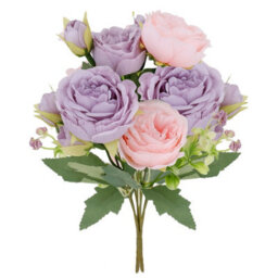2 Artificial Silk Flower Bouquets, Fake Rose Fabric Flowers For Wedding Party, Centerpiece Decoration, Home, Garden (Purple) - thumbnail 1